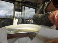 Cream of parsnip soup with quinoa and potata cubes garnished with onion crisps, EC 194 train between Buchloe, DE and St. Gallen, CH, 20th December 2014